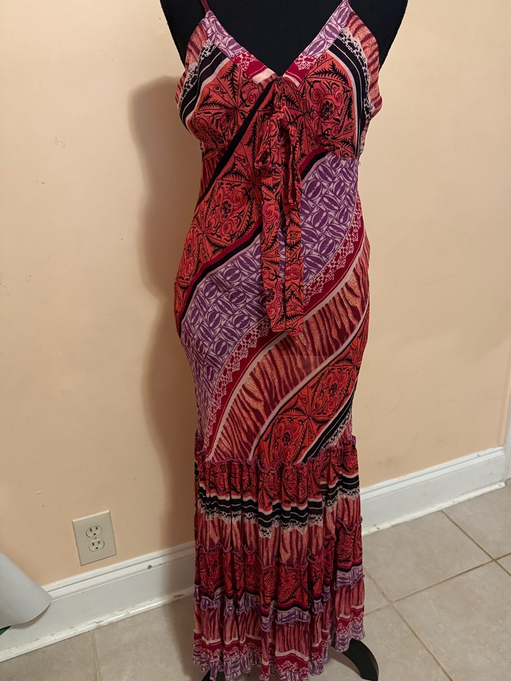 Newport News Red and Purple Printed Maxi Dress